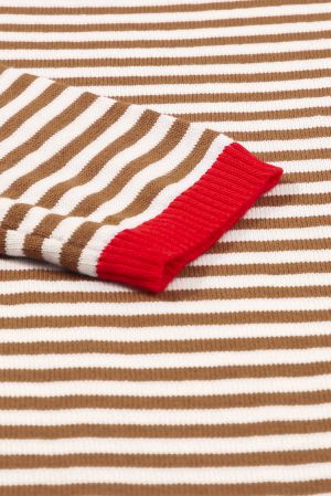 Contrast Trimmed Striped Drop Shoulder Sweater, 100% Cotton