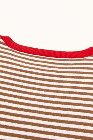 Contrast Trimmed Striped Drop Shoulder Sweater, 100% Cotton