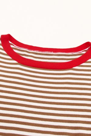 Contrast Trimmed Striped Drop Shoulder Sweater, 100% Cotton