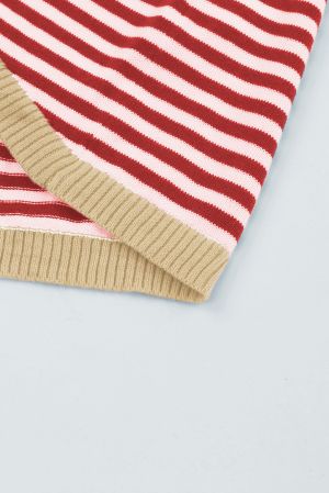 Contrast Trimmed Striped Drop Shoulder Sweater, 100% Cotton