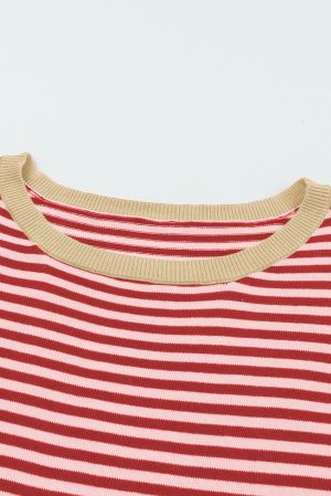 Contrast Trimmed Striped Drop Shoulder Sweater, 100% Cotton