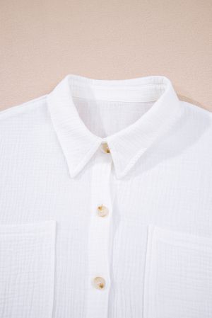 White Button-Up Shirt with Lace Sleeves, 100% Cotton