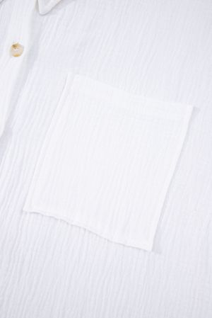 White Button-Up Shirt with Lace Sleeves, 100% Cotton
