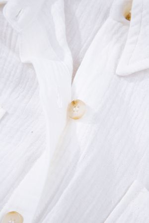 White Button-Up Shirt with Lace Sleeves, 100% Cotton