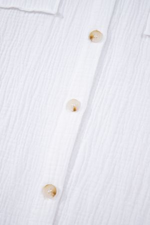 White Button-Up Shirt with Lace Sleeves, 100% Cotton