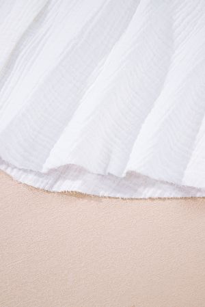 White Button-Up Shirt with Lace Sleeves, 100% Cotton
