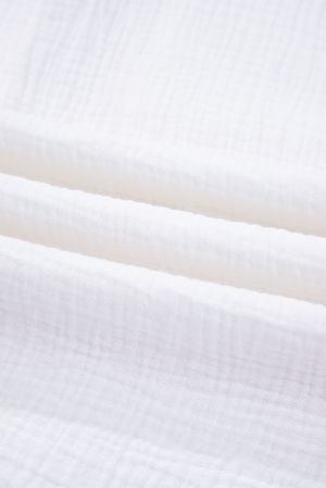 White Button-Up Shirt with Lace Sleeves, 100% Cotton