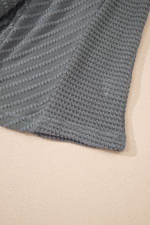 Gray Textured Top with V-Neck and Back Cutout