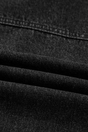 Black Oversized Hooded Denim Jacket with Front Pockets