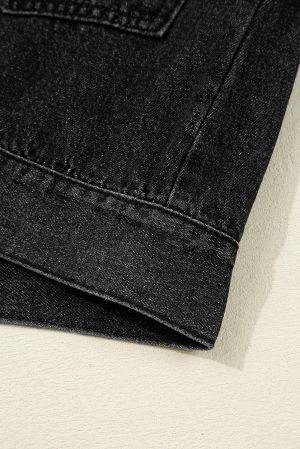Black Oversized Hooded Denim Jacket with Front Pockets