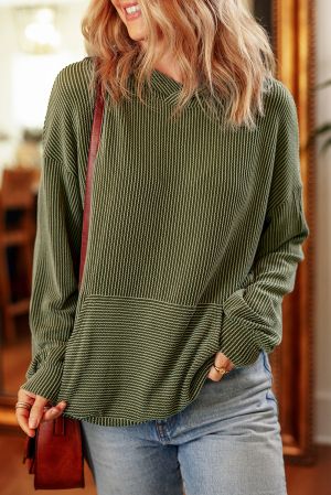 Jungle Green Twisted Rib Texture Solid Hoodie