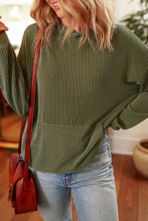 Jungle Green Twisted Rib Texture Solid Hoodie