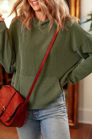 Jungle Green Twisted Rib Texture Solid Hoodie