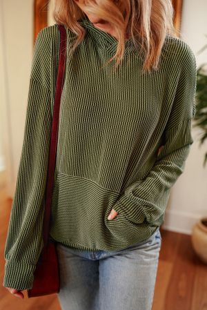 Jungle Green Twisted Rib Texture Solid Hoodie