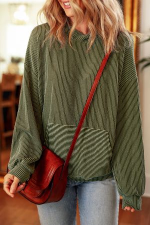 Jungle Green Twisted Rib Texture Solid Hoodie