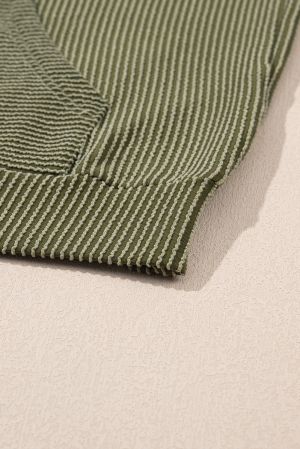 Jungle Green Twisted Rib Texture Solid Hoodie