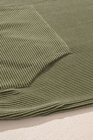 Jungle Green Twisted Rib Texture Solid Hoodie
