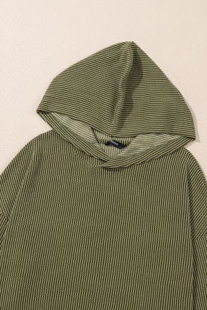 Jungle Green Twisted Rib Texture Solid Hoodie