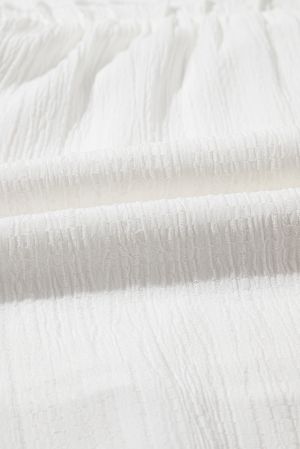 White Textured Ruffled Trim V Neck Flutter Flowy Top