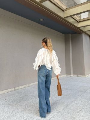 White Chiffon Ruffle Button-Up Blouse