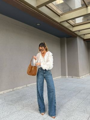 White Chiffon Ruffle Button-Up Blouse
