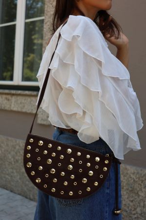 White Chiffon Ruffle Button-Up Blouse