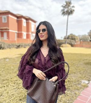 Wine Red Chiffon Ruffle Button-Up Blouse