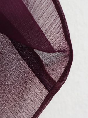 Wine Red Chiffon Ruffle Button-Up Blouse