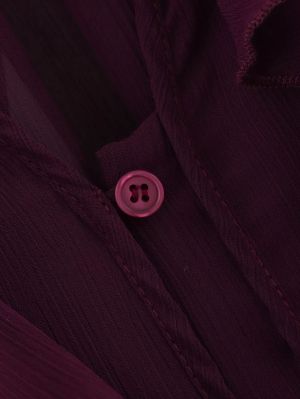 Wine Red Chiffon Ruffle Button-Up Blouse