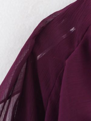 Wine Red Chiffon Ruffle Button-Up Blouse