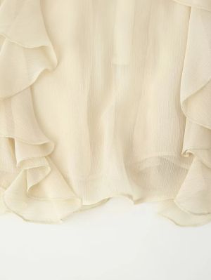 Beige Chiffon Ruffle Button-Up Blouse