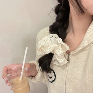 Light Beige Embroidered Scrunchie