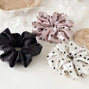 Black Satin Scrunchie with Heart Print
