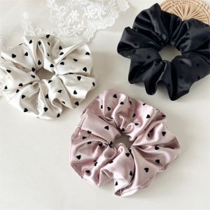 Black Satin Scrunchie with Heart Print