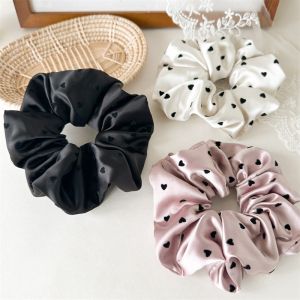 Black Satin Scrunchie with Heart Print