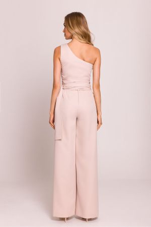 Asymmetric Beige Jumpsuit with Sash MOE (Made of Emotion)