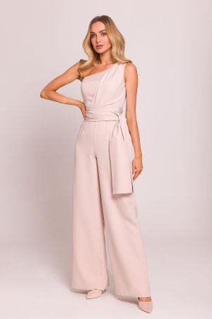 Asymmetric Beige Jumpsuit with Sash MOE (Made of Emotion)