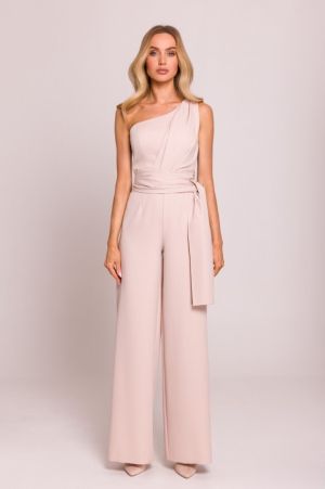 Asymmetric Beige Jumpsuit with Sash MOE (Made of Emotion)