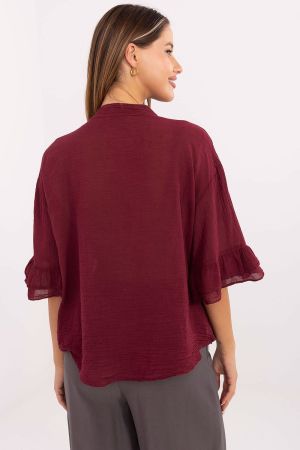 Wine Red Cotton Shirt in Boho Style