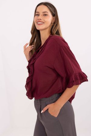 Wine Red Cotton Shirt in Boho Style
