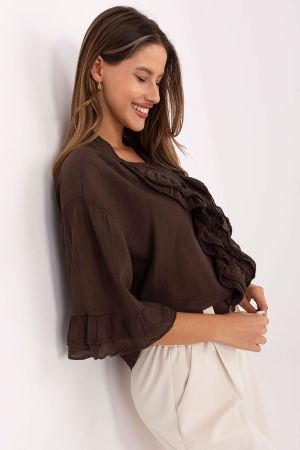 Brown Cotton Shirt in Boho Style