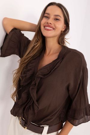 Brown Cotton Shirt in Boho Style