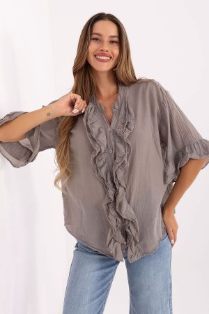 Taupe Cotton Shirt in Boho Style