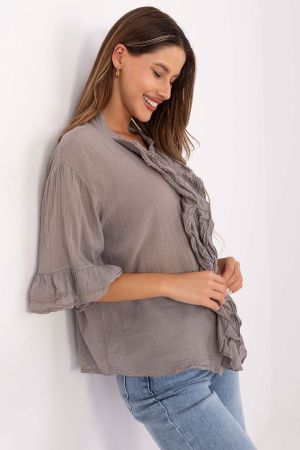 Taupe Cotton Shirt in Boho Style