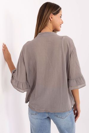 Taupe Cotton Shirt in Boho Style