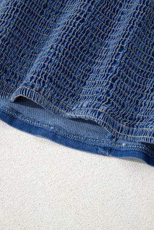 Blue Strapless Denim Bustier with Front Bow Detail