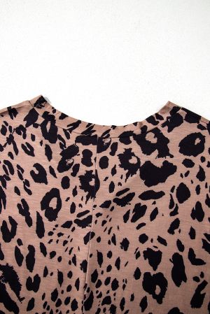 Women's Oversized Leopard Print T-Shirt with V-Neck