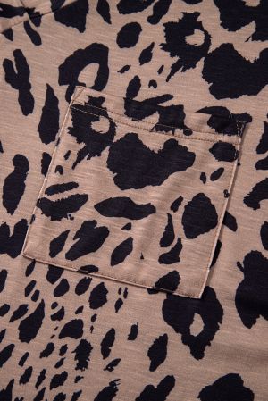 Women's Oversized Leopard Print T-Shirt with V-Neck