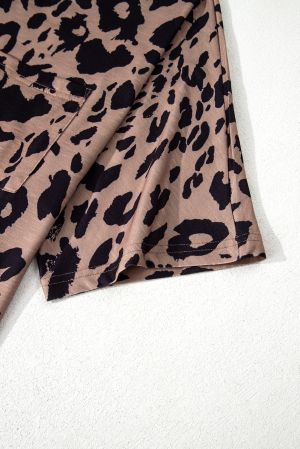 Women's Oversized Leopard Print T-Shirt with V-Neck