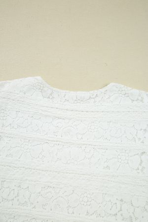 White Lace Dress with Puff Sleeves and Elegant Buttons